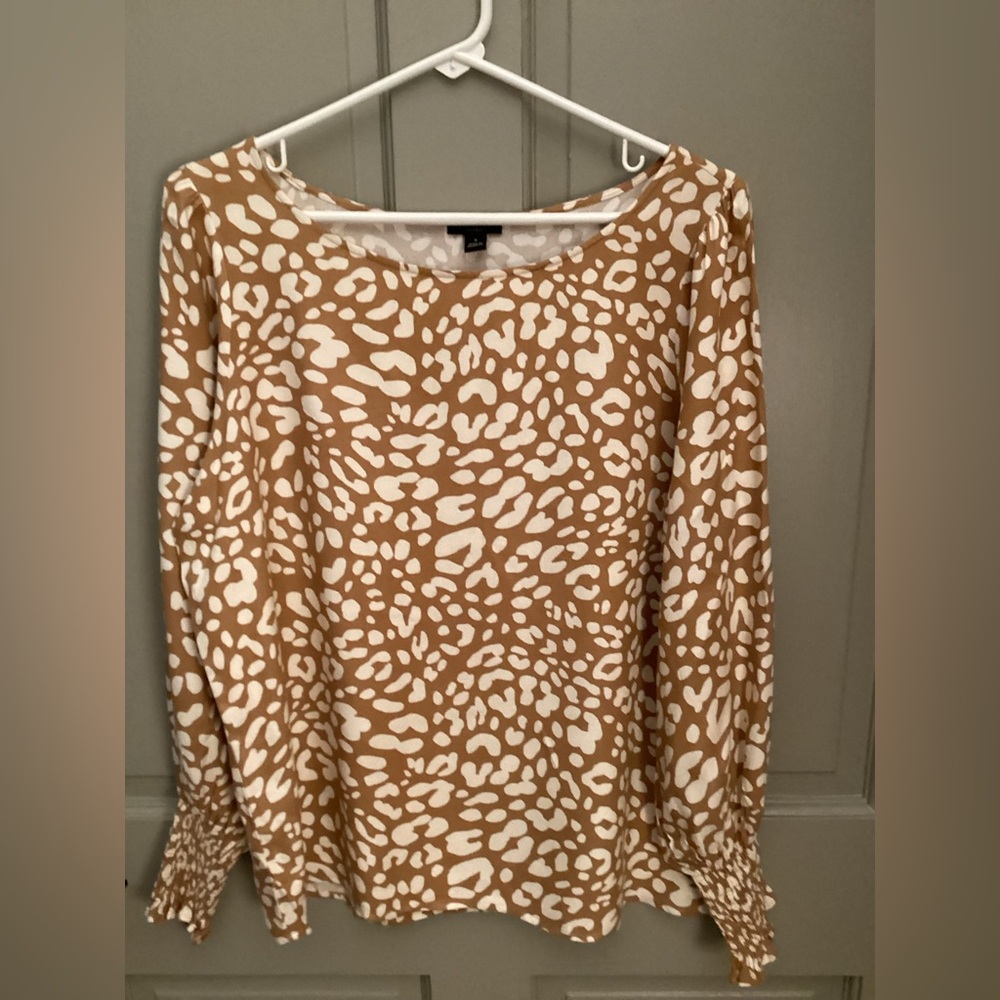 Ann Taylor Tan and White Animal Print Blouse